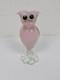 1950's Murano Hand Blown Art Glass OWL Figurine Pink w Gold Specks Green Eyes 6