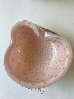1950s Mid Century Alfredo Barbini Murano Italy Quilted Gold Bullicante Pink Bowl