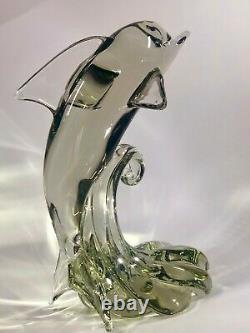 1950s Monumental Pilgrim Glass Roberto Moretti Murano Signed Dolphin Fish 13 lbs