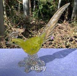 1960's MCM MURANO Pheasent Bird Figurine Aventurine Uranium Citrine Art Glass