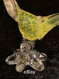 1960's MCM MURANO Pheasent Bird Figurine Aventurine Uranium Citrine Art Glass