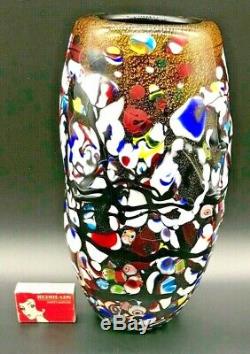 1960's Murano 25 CM Art Glass Vase Gold Aventurine Millefiori Hand Made Gd Cond