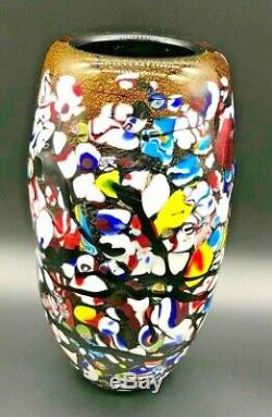 1960's Murano 25 CM Art Glass Vase Gold Aventurine Millefiori Hand Made Gd Cond