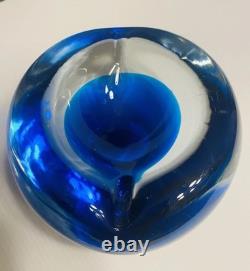 1960s Hand Blown Livio Seguso Murano Blue Ashtray Bowl Sculpture 7in Heavy