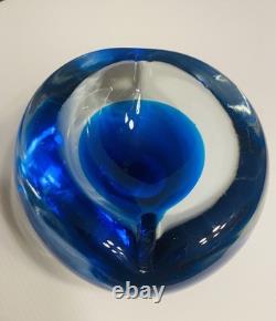 1960s Hand Blown Livio Seguso Murano Blue Ashtray Bowl Sculpture 7in Heavy