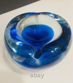 1960s Hand Blown Livio Seguso Murano Blue Ashtray Bowl Sculpture 7in Heavy