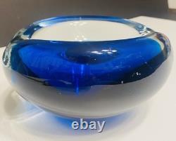1960s Hand Blown Livio Seguso Murano Blue Ashtray Bowl Sculpture 7in Heavy