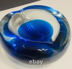 1960s Hand Blown Livio Seguso Murano Blue Ashtray Bowl Sculpture 7in Heavy