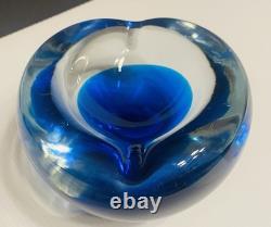 1960s Hand Blown Livio Seguso Murano Blue Ashtray Bowl Sculpture 7in Heavy