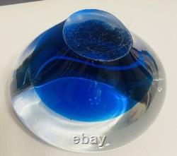 1960s Hand Blown Livio Seguso Murano Blue Ashtray Bowl Sculpture 7in Heavy