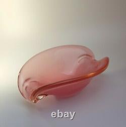 1960s Venetian Fratelli Toso Murano Sculptural Opal Pink Glass Bowl Clam Shell