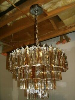 1970's Murano Glass Venini Clear And Amber 88 Crystal Chandelier