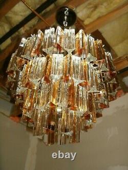 1970's Murano Glass Venini Clear And Amber 88 Crystal Chandelier