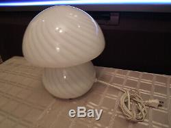 1980s White Swirl Mushroom Glass Globe Lamp Vetri Venini 11H x 9D