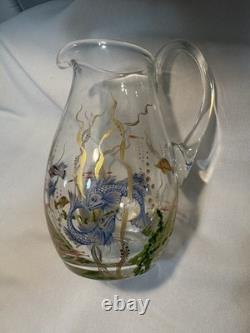 1998 Hand Blown & Signed MURANO Glass Pitcher withPainted Sea Life Scene
