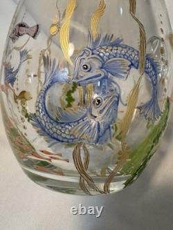1998 Hand Blown & Signed MURANO Glass Pitcher withPainted Sea Life Scene