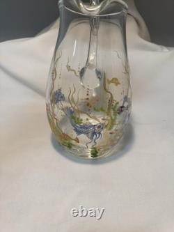 1998 Hand Blown & Signed MURANO Glass Pitcher withPainted Sea Life Scene
