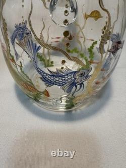 1998 Hand Blown & Signed MURANO Glass Pitcher withPainted Sea Life Scene