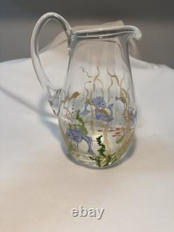 1998 Hand Blown & Signed MURANO Glass Pitcher withPainted Sea Life Scene