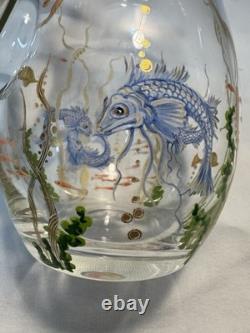 1998 Hand Blown & Signed MURANO Glass Pitcher withPainted Sea Life Scene