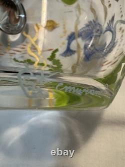 1998 Hand Blown & Signed MURANO Glass Pitcher withPainted Sea Life Scene