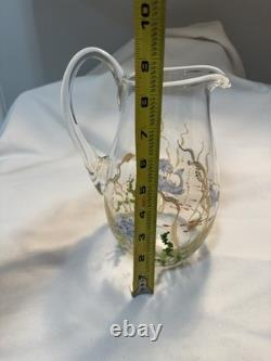 1998 Hand Blown & Signed MURANO Glass Pitcher withPainted Sea Life Scene