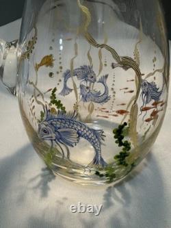 1998 Hand Blown & Signed MURANO Glass Pitcher withPainted Sea Life Scene
