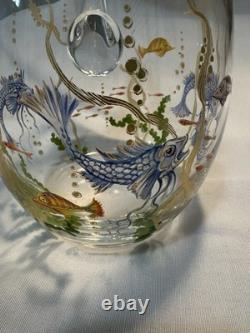 1998 Hand Blown & Signed MURANO Glass Pitcher withPainted Sea Life Scene