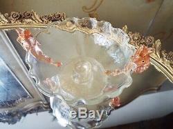 19th C Salviati Murano Venetian Art Glass Dolphin Handle Candy Dish Compote