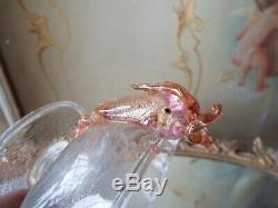 19th C Salviati Murano Venetian Art Glass Dolphin Handle Candy Dish Compote