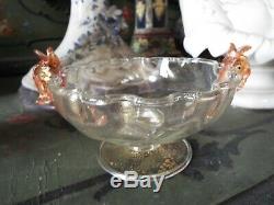 19th C Salviati Murano Venetian Art Glass Dolphin Handle Candy Dish Compote