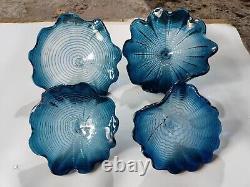 1PC Blue Ink Murano Glass Platter Hand Blown Art Abstract Plate for Wall D12