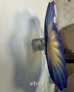 1PC Blue Ink Murano Glass Platter Hand Blown Art Abstract Plate for Wall D12