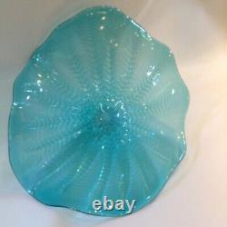 1PC Hand Blown Art Murano Glass Platter Aqua Blue Home Wall Decor Plate D12