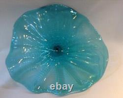 1PC Hand Blown Art Murano Glass Platter Aqua Blue Home Wall Decor Plate D12