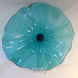 1PC Hand Blown Art Murano Glass Platter Aqua Blue Home Wall Decor Plate D12