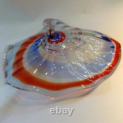 1PC Hand Blown Art Murano Glass Platter Aqua Blue Home Wall Decor Plate D12