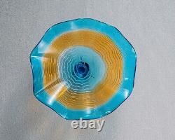 1PC Hand Blown Art Murano Glass Platter Blue Amber Home Wall Decor Plate D12