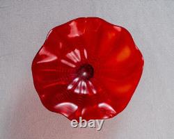 1PC Hand Blown Glass Plate Swirl Murano Style Home Wall Decor Plate Red D12