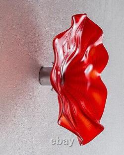 1PC Hand Blown Glass Plate Swirl Murano Style Home Wall Decor Plate Red D12