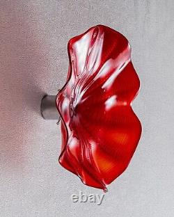 1PC Hand Blown Glass Plate Swirl Murano Style Home Wall Decor Plate Red D12