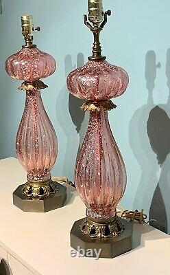 (2) BAROVIER & TOSO Murano lamps- Pink Cranberry Glass with Silver Fleck withLabel