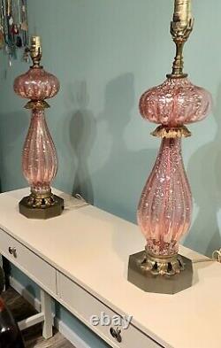 (2) BAROVIER & TOSO Murano lamps- Pink Cranberry Glass with Silver Fleck withLabel