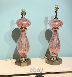 (2) BAROVIER & TOSO Murano lamps- Pink Cranberry Glass with Silver Fleck withLabel