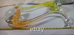 2 Beautiful Vintage Murano Swans Hand Blown Glass YELLOW + ORANGE 12 Inch Tall