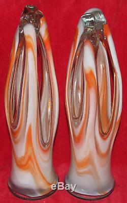 2 Gorgeous Handblown Italian Murano Art Glass Basket Vases MID Century Modern