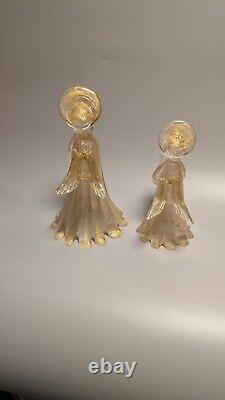 2 Hand Blown Antique Italian Murano Studio Art Glass Angel Candle Holder Statue