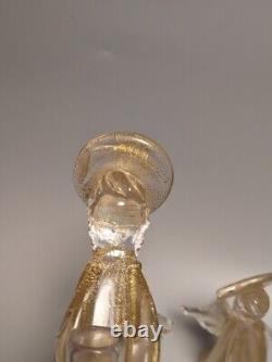 2 Hand Blown Antique Italian Murano Studio Art Glass Angel Candle Holder Statue