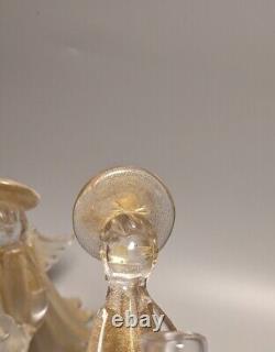 2 Hand Blown Antique Italian Murano Studio Art Glass Angel Candle Holder Statue