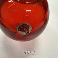 2 Hand-blown Murano Red Glass Candlestick Holders with Clear Base Made In Italy